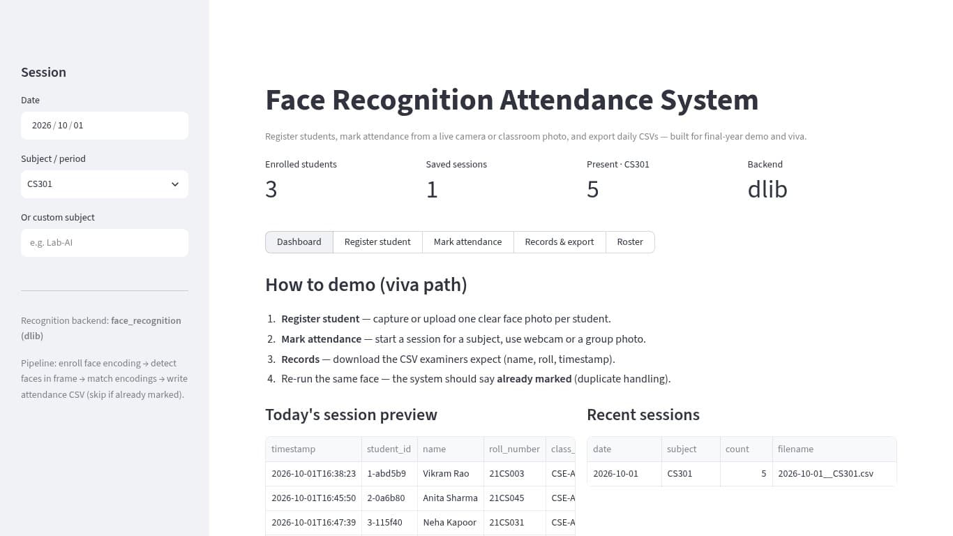 Face Recognition Attendance System screenshot 1