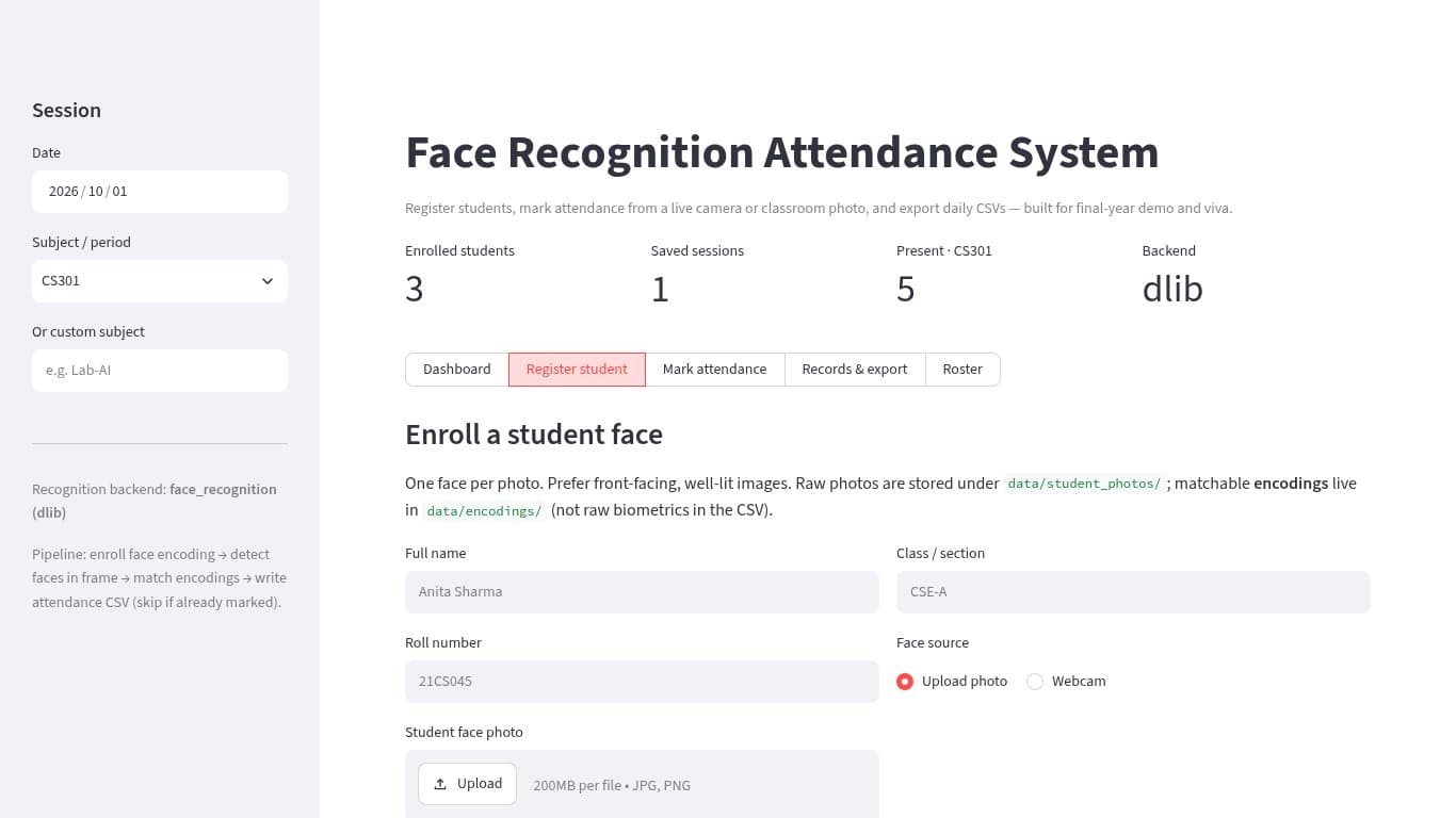 Face Recognition Attendance System screenshot 2