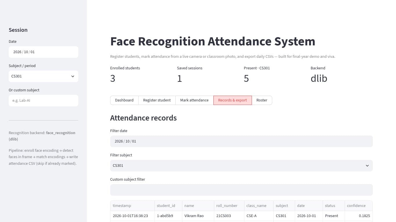 Face Recognition Attendance System screenshot 4